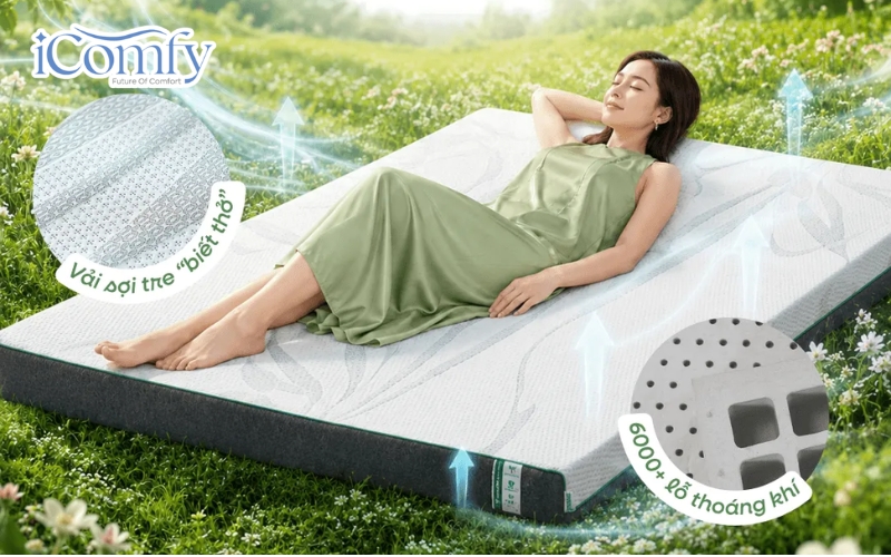 So với nhiều dòng foam truyền thống, nệm foam trà xanh có khả năng điều hòa độ ẩm tốt