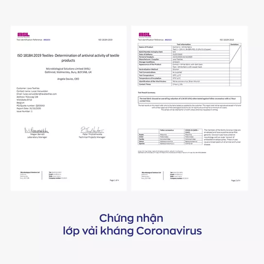 Chứng nhận lớp vải kháng Coronavirus