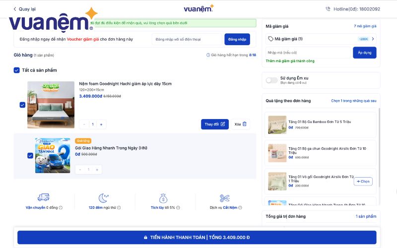 Tìm hiểu chính sách mua nệm trả góp Vua Nệm chi tiết 6 Bước 4: Điền thông tin tại trang thanh toán (check-out)
