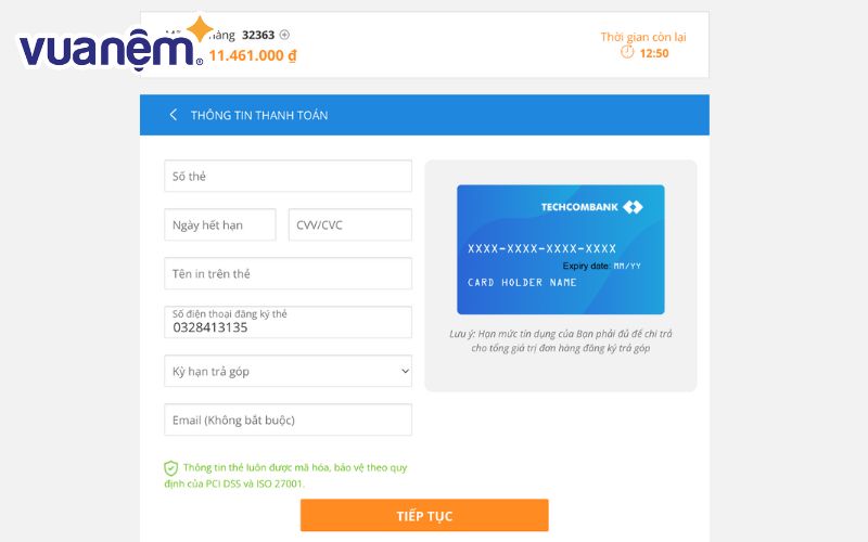 Tìm hiểu chính sách mua nệm trả góp Vua Nệm chi tiết 8 Điền thông tin thẻ ngân hàng để hoàn tất thủ tục trả góp