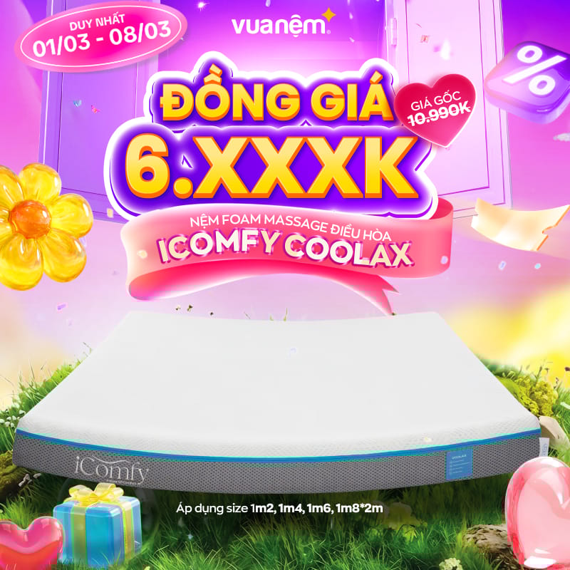 Sale 8/3: Tuần Lễ Của Nàng – Quà Sang Ngập Tràn 2 Nệm foam iComfy Coolax đồng giá 6xxxk