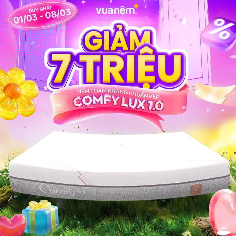Sale 8/3: Tuần Lễ Của Nàng – Quà Sang Ngập Tràn 5 Nệm foam kháng khuẩn kép Comfy Lux 1.0