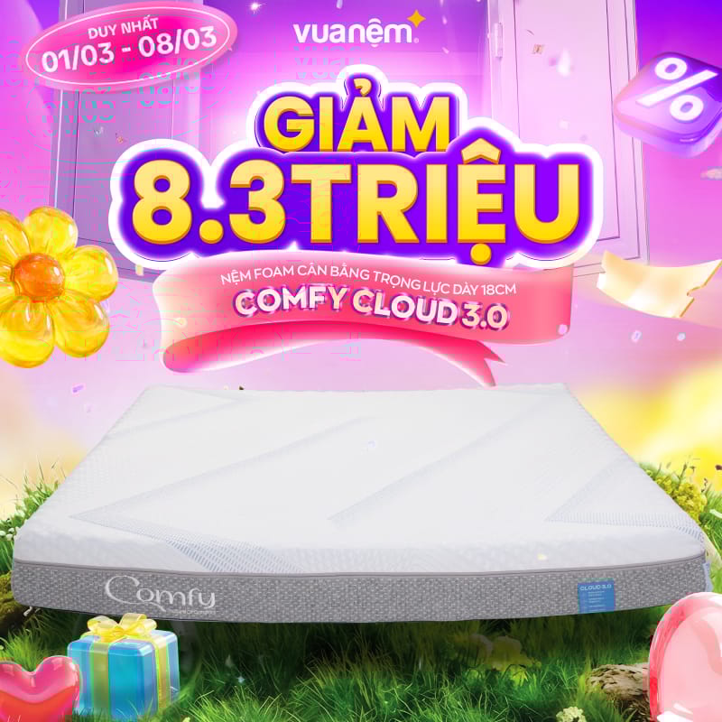 Sale 8/3: Tuần Lễ Của Nàng – Quà Sang Ngập Tràn 6 Nệm foam Comfy Cloud 3.0 giảm 8.3 triệu