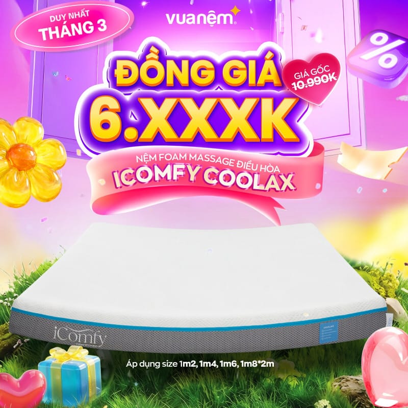 iComfy Sale Tháng 3: Ngủ rạng rỡ – Sale hết cỡ 2 Nệm foam iComfy Coolax đồng giá 6.xxxk
