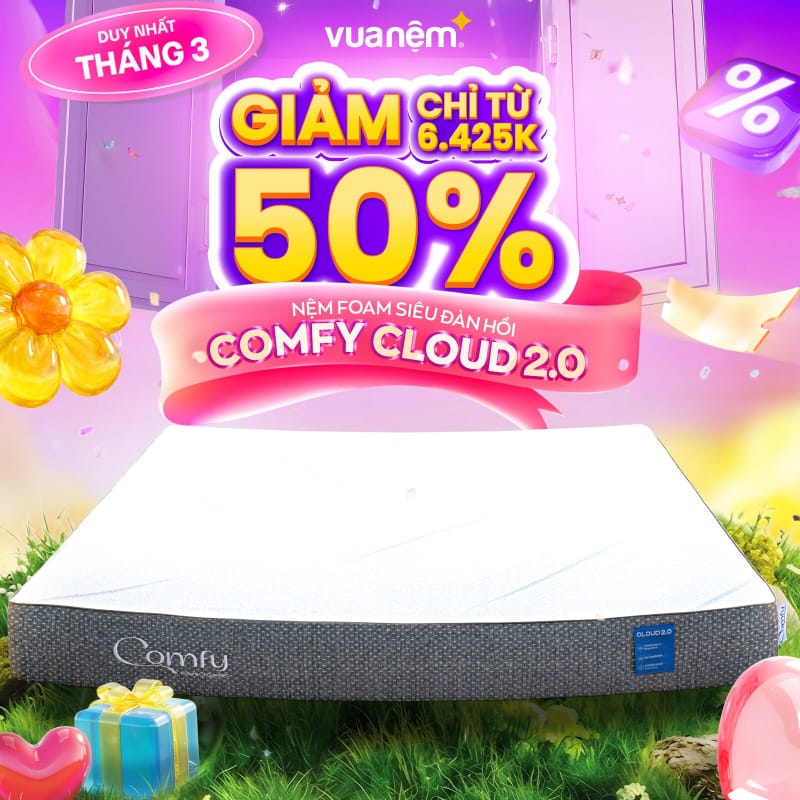 iComfy Sale Tháng 3: Ngủ rạng rỡ – Sale hết cỡ 4 Nệm foam đàn hồi Comfy Cloud 2.0 giảm 50%