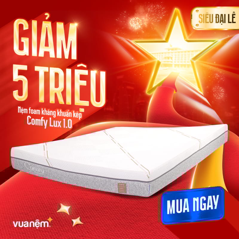 Sale Tưng Bừng – Mừng Đại Lễ 5 Nệm foam kháng khuẩn kép Comfy Lux 1.0