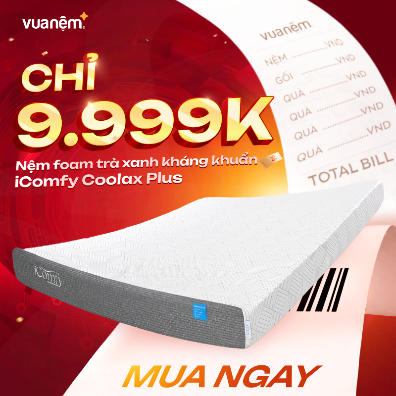 Nệm foam trà xanh kháng khuẩn iComfy Coolax Plus