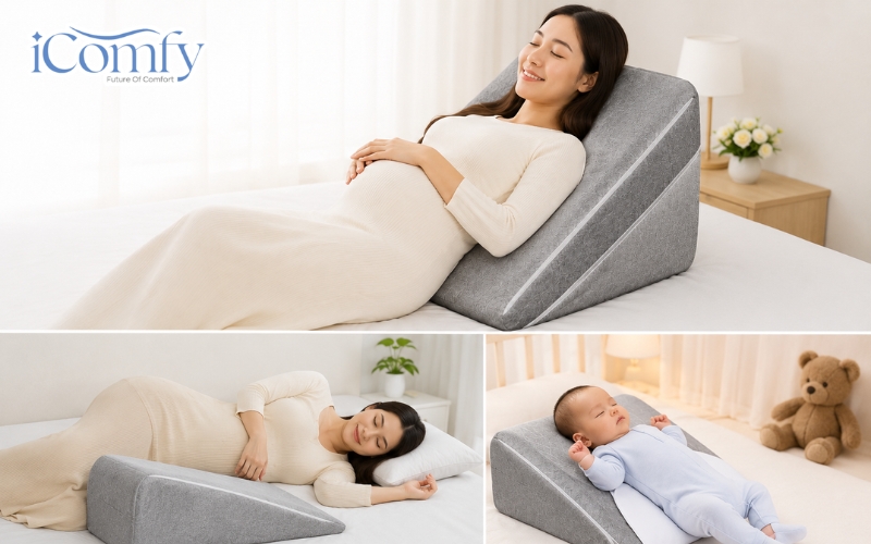 Việc ngả lưng trên góc nghiêng của gối giúp mẹ bầu hô hấp nhẹ nhàng hơn