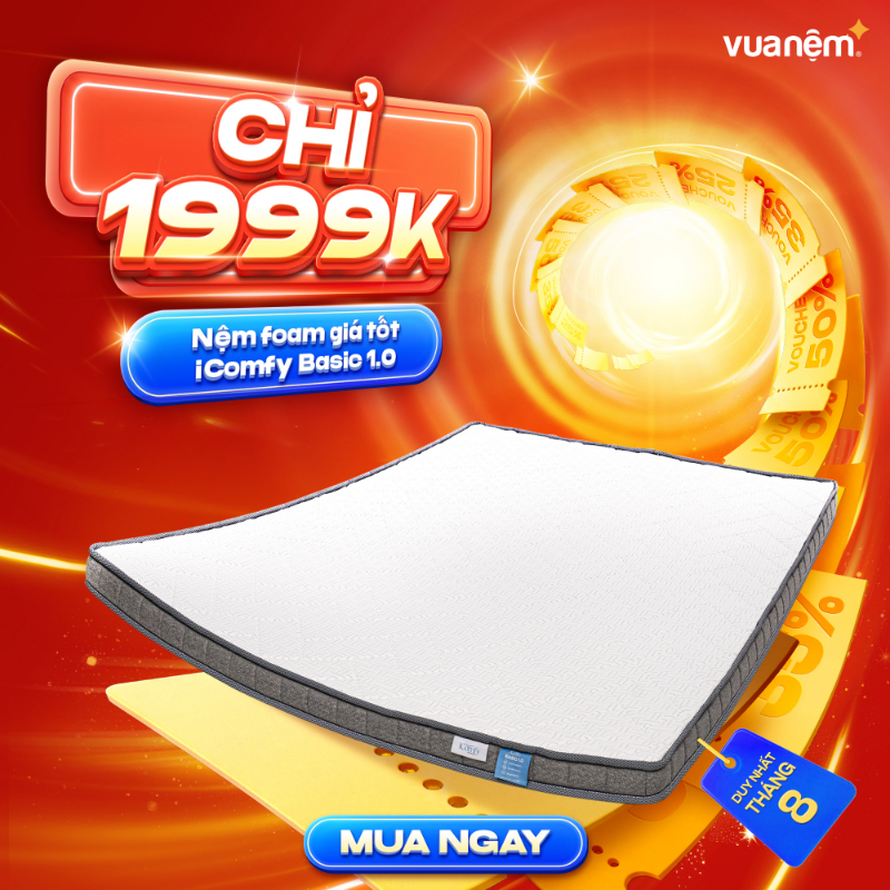 iComfy Sale Tháng 8: Sóng Sale Đổ Bộ – Rầm Rộ Tháng 8 5 Nệm foam iComfy Basic 1.0 giá tiết kiệm