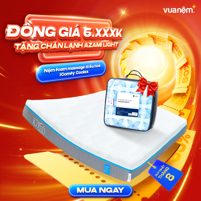 iComfy Sale Tháng 8: Sóng Sale Đổ Bộ – Rầm Rộ Tháng 8 3 Nệm foam iComfy Coolax mát dịu, êm ái