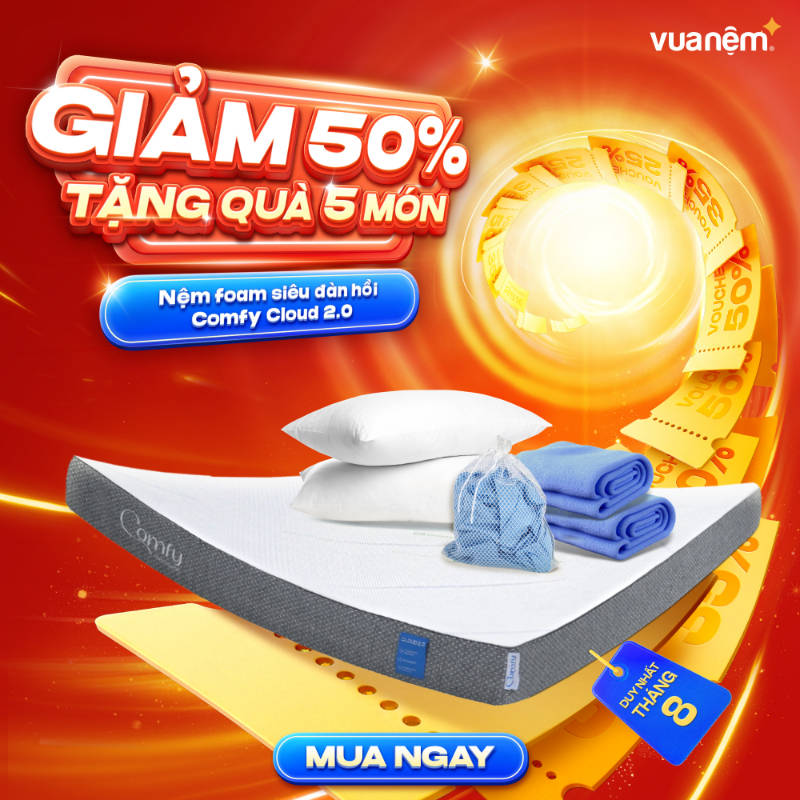 iComfy Sale Tháng 8: Sóng Sale Đổ Bộ – Rầm Rộ Tháng 8 2 Nệm foam iComfy Cloud 2.0 siêu đàn hồi