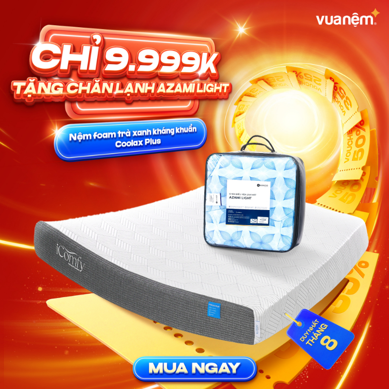 iComfy Sale Tháng 8: Sóng Sale Đổ Bộ – Rầm Rộ Tháng 8 4 Nệm foam iComfy Coolax Plus kháng khuẩn tốt