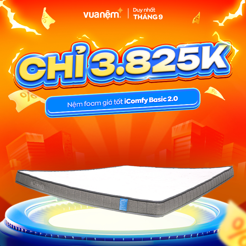 iComfy Sale Tháng 9: Sale Đánh Úp - 4 Deal Hợp Nhất 5 Nệm foam iComfy Basic 2.0 giá tốt