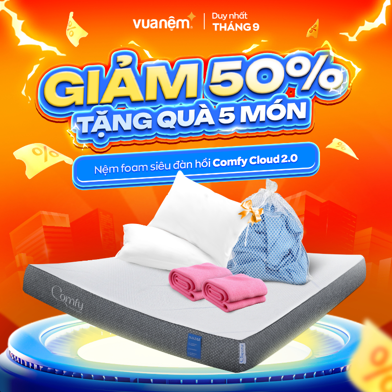 iComfy Sale Tháng 9: Sale Đánh Úp - 4 Deal Hợp Nhất 2 Nệm foam iComfy Cloud 2.0 nâng đỡ tối ưu