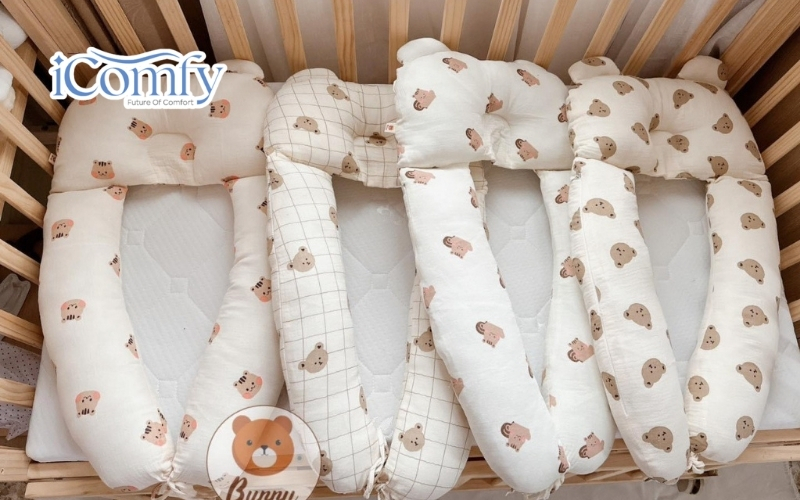 Gối chữ U bông sợi tự nhiên Kuku cho trẻ nhỏ