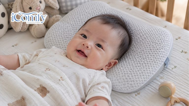 Cha mẹ chỉ nên cân nhắc đổi sang các loại gối dày dặn hơn (khoảng 3 đến 4cm) khi bé bước sang mốc từ 1 tuổi trở lên hoặc khi bờ vai của bé đã phát triển rộng hơn đầu rõ rệt. Lúc này, khi bé nằm nghiêng, khoảng trống giữa đầu và mặt nệm bắt đầu xuất hiện và chiếc gối dày hơn sẽ làm nhiệm vụ nâng đỡ khoảng trống này để giữ cột sống của bé thẳng hàng.
