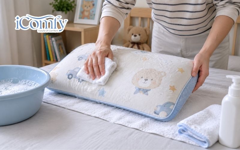 Hướng dẫn sử dụng và vệ sinh gối cho bé đúng cách, tránh ẩm mốc