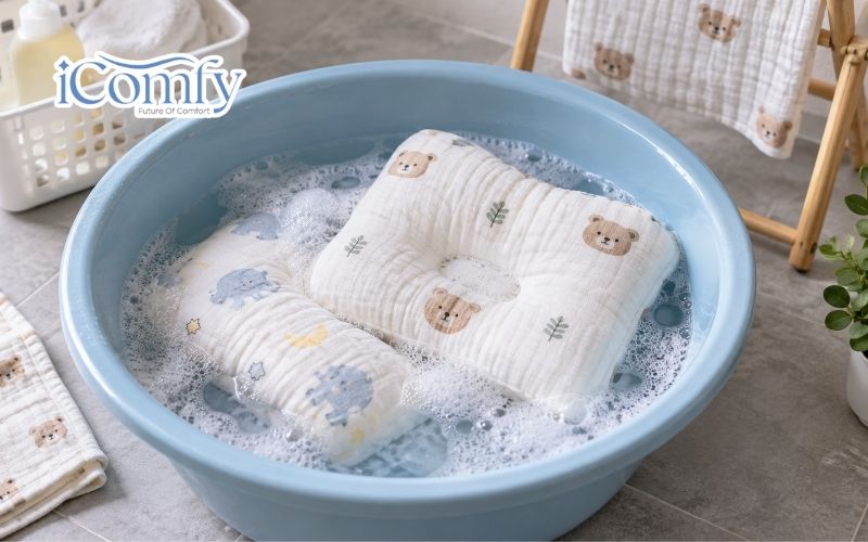 Hướng dẫn giặt và bảo quản gối xô an toàn cho bé