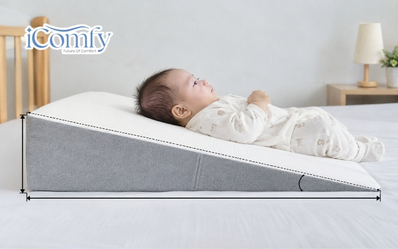 Khám phá kích thước gối chống trào ngược tiêu chuẩn 2026 3 Kích thước gối nêm dốc phẳng góc 15 độ cho bé